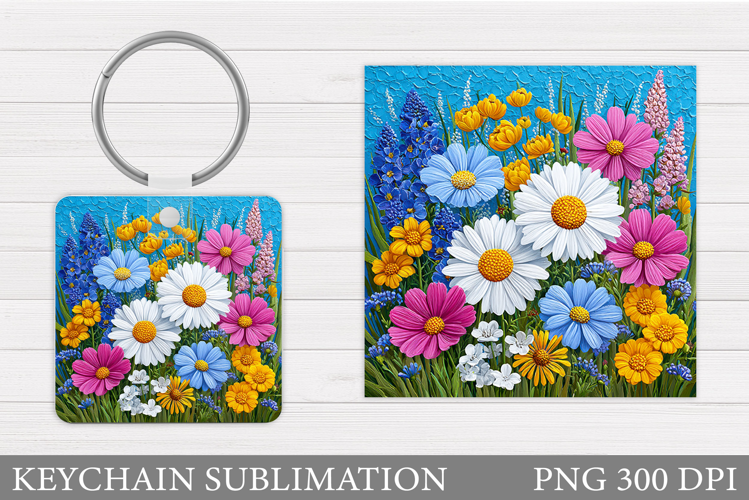 Flowers Square Keychain. Wildflowers Keychain Sublimation