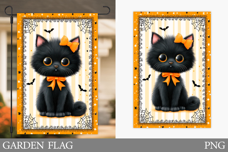Halloween Cat Garden Flag. Cute Halloween Garden Flag Design