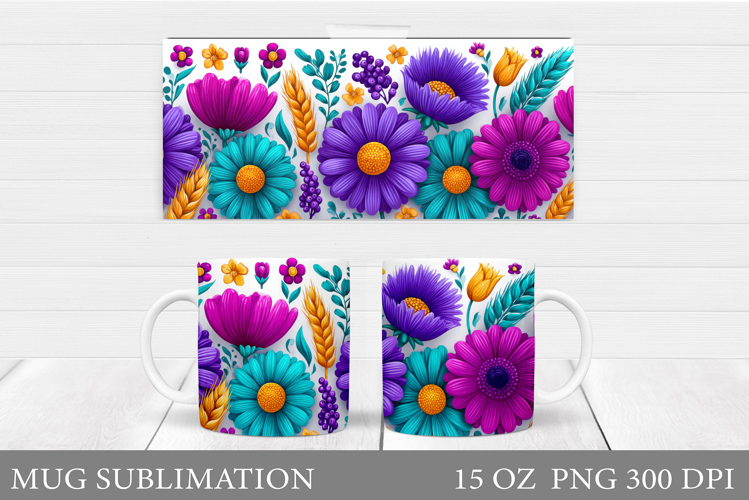 Floral Mug Sublimation. Flowers Mug Wrap Design