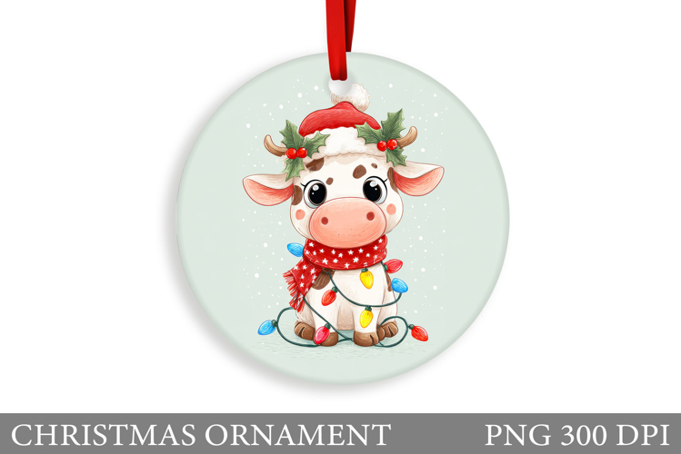 Cute Cow Christmas Ornament. Christmas Ornament Sublimation