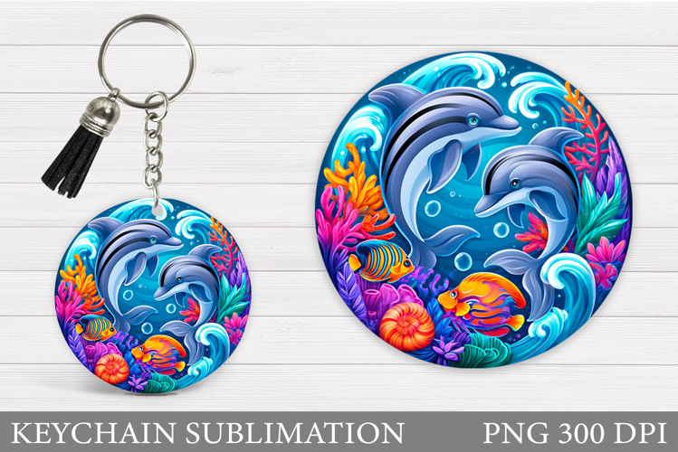 Dolphins Keychain Sublimation. Dolphins Round Keychain