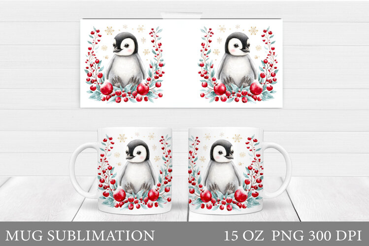 Christmas Penguin Mug Sublimation. Christmas Mug Design example image 1