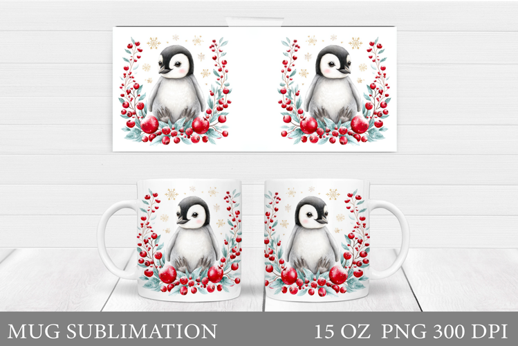 Christmas Penguin Mug Sublimation. Christmas Mug Design