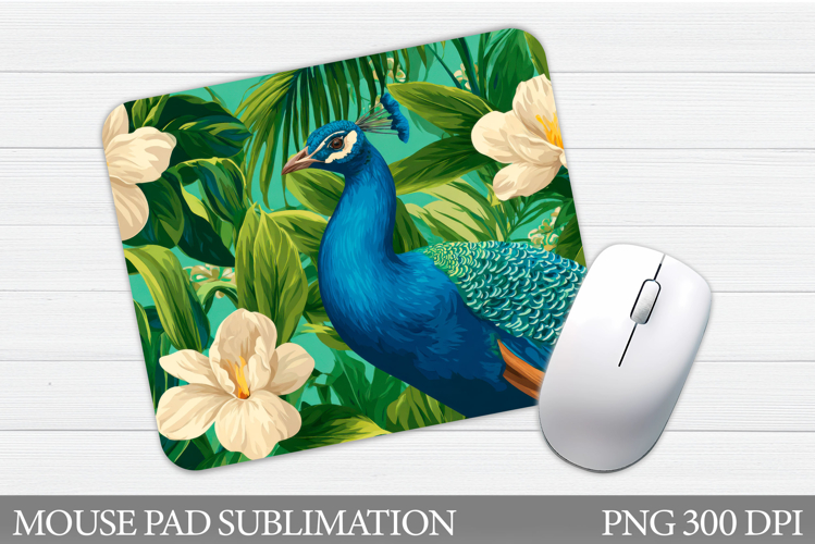 Peacock Mouse Pad Design. Bird Flowers Mouse Pad Sublimation