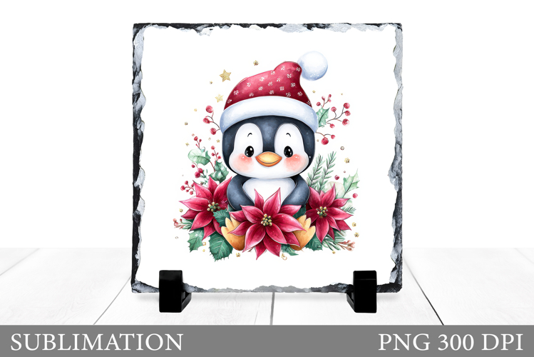 Christmas Penguin Slate Design. Cute Penguin Sublimation