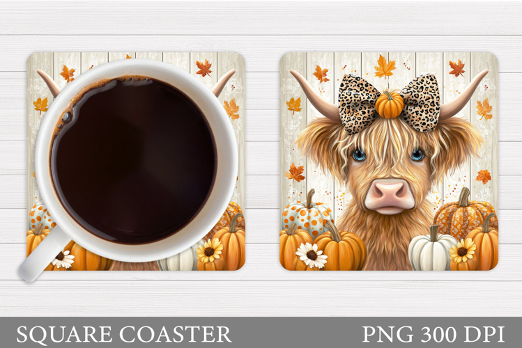 Fall Cow Coaster Design. Fall Coaster Sublimation
