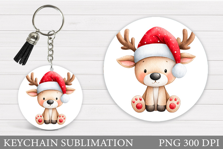 Cute Deer Keychain Design. Christmas Keychain Sublimation