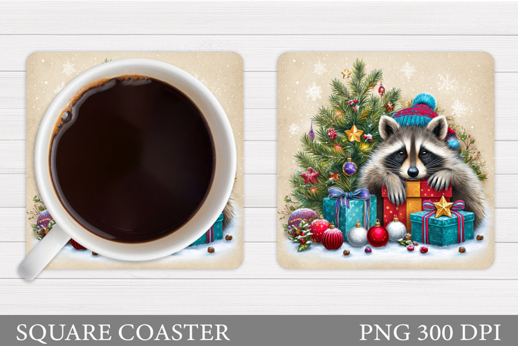 Christmas Raccoon Coaster. Christmas Coaster Sublimation
