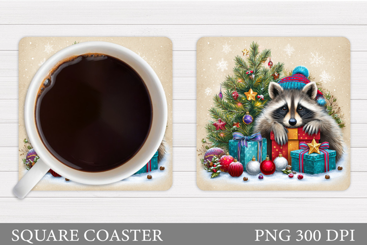 Christmas Raccoon Coaster. Christmas Coaster Sublimation
