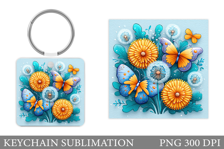 Butterflies Keychain Design. Butterfly Square Keychain
