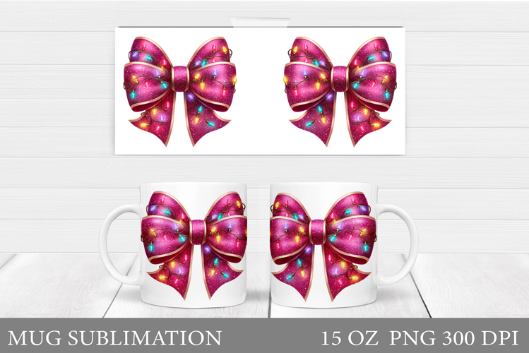 Christmas Bow Mug Wrap Design. Christmas Bow Sublimation