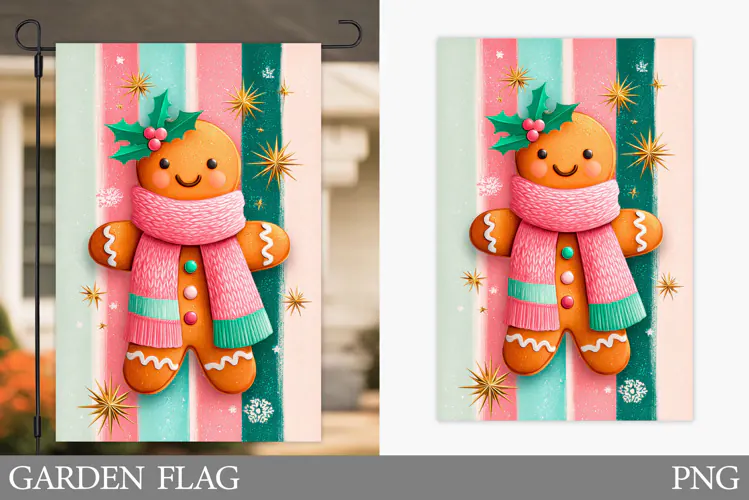 Gingerbread Garden Flag. Christmas Garden Flag Design
