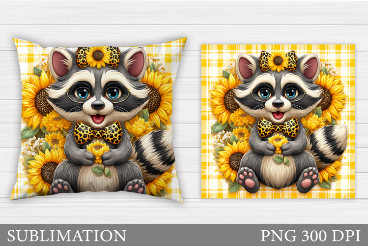 Cute Raccoon Pillow Design. Raccoon Flowers Pillow