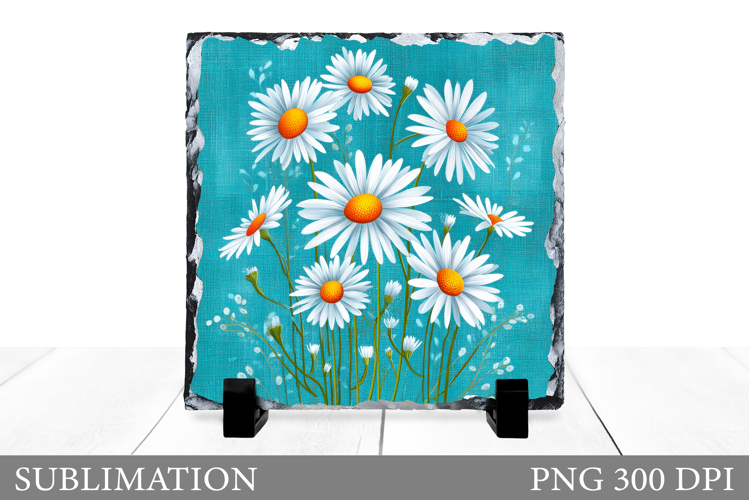Daisy Flowers Slate Sublimation. Floral Sublimation
