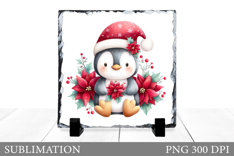 Christmas Penguin Slate Design. Cute Penguin Sublimation
