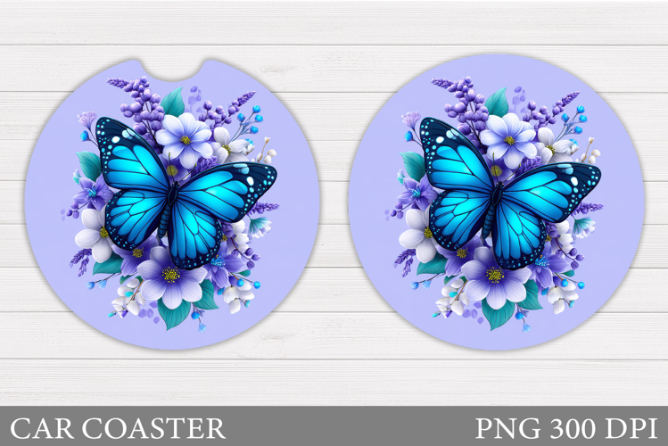 Butterfly Car Coaster Design. Flowers Coaster Sublimation