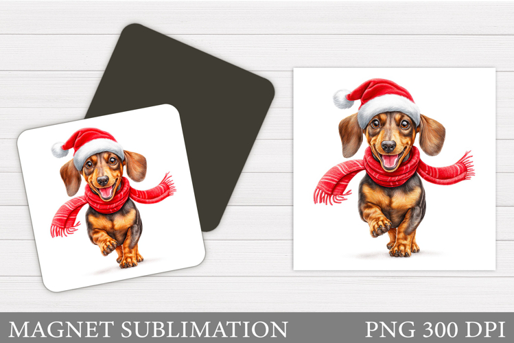 Christmas Dachshund Magnet. Christmas Magnet Sublimation
