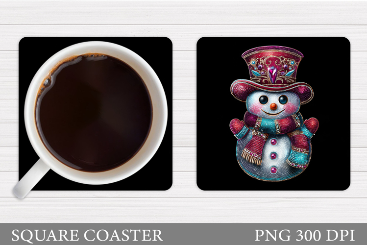 Sparkling Snowman Coaster. Christmas Coaster Design