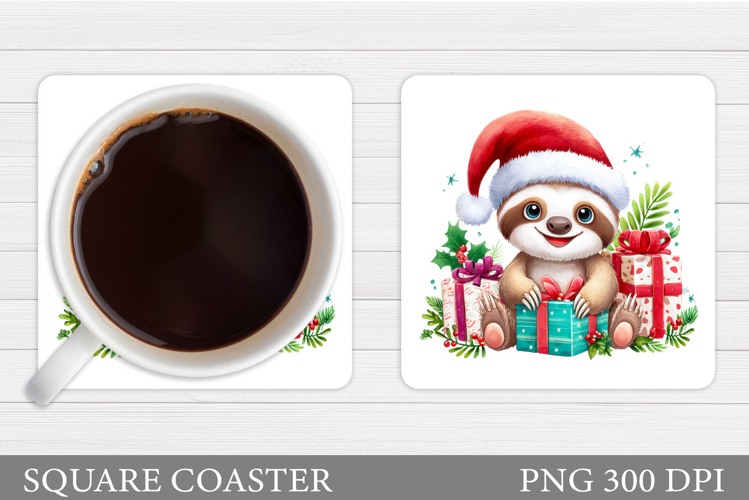 Christmas Sloth Coaster. Cute Sloth Coaster Sublimation