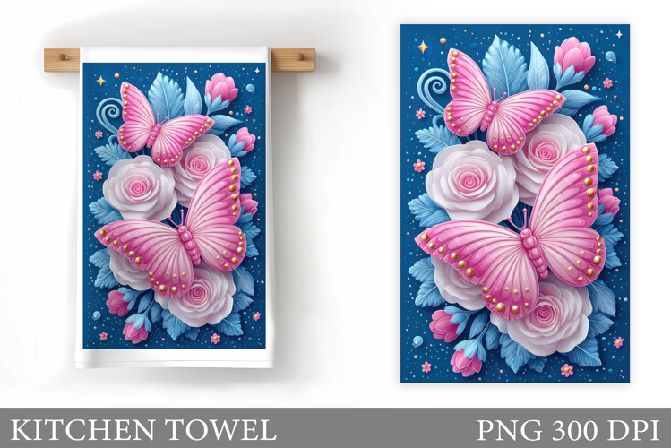 Butterfly Kitchen Towel. Flowers Kitchen Towel Sublimation