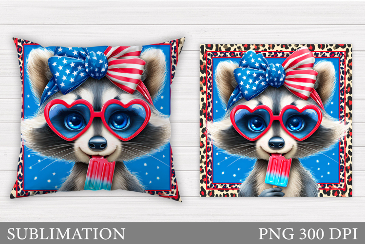Patriotic Raccoon Pillow. Patriotic Pillow Design