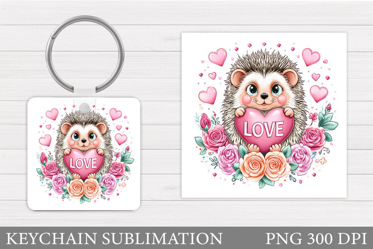 Valentines Hedgehog Keychain. Valentine Keychain Sublimation example image 1