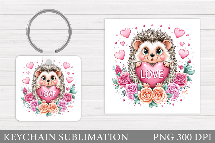 Valentines Hedgehog Keychain. Valentine Keychain Sublimation