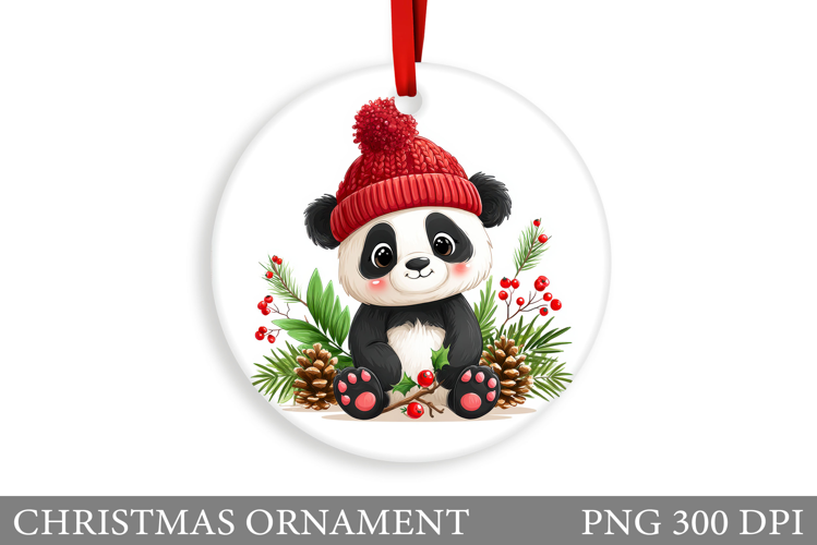 Cute Panda Christmas Ornament. Christmas Panda Sublimation