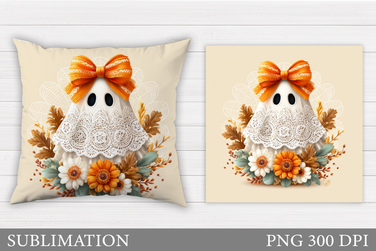 Halloween Ghost Pillow Design. Cute Ghost Sublimation