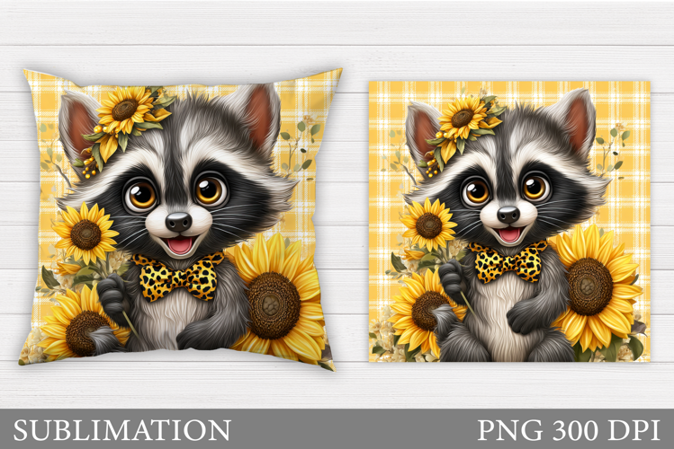 Cute Raccoon Pillow Design. Raccoon Flowers Pillow