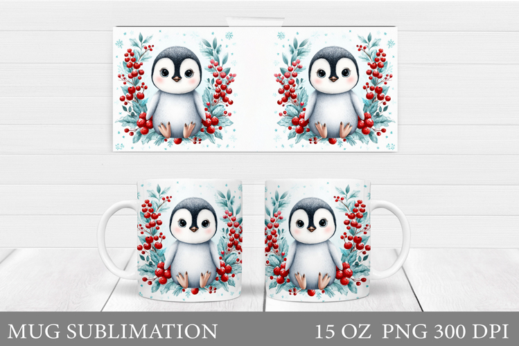 Christmas Penguin Mug Sublimation. Christmas Mug Design