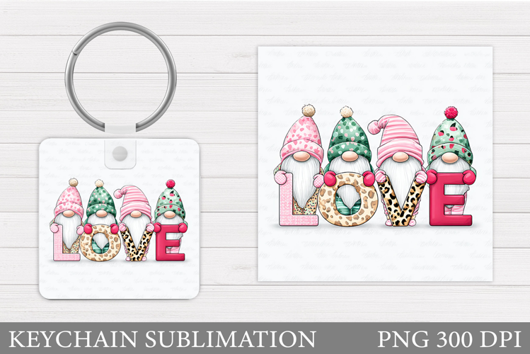 Valentines Gnome Keychain. Valentines Keychain Sublimation