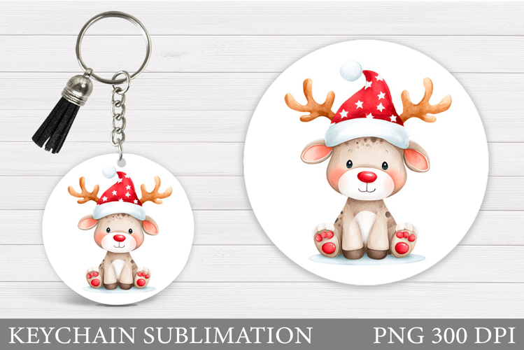Cute Deer Keychain Design. Christmas Keychain Sublimation