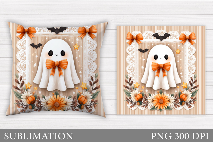 Cute Ghost Pillow Design. Halloween Pillow Sublimation