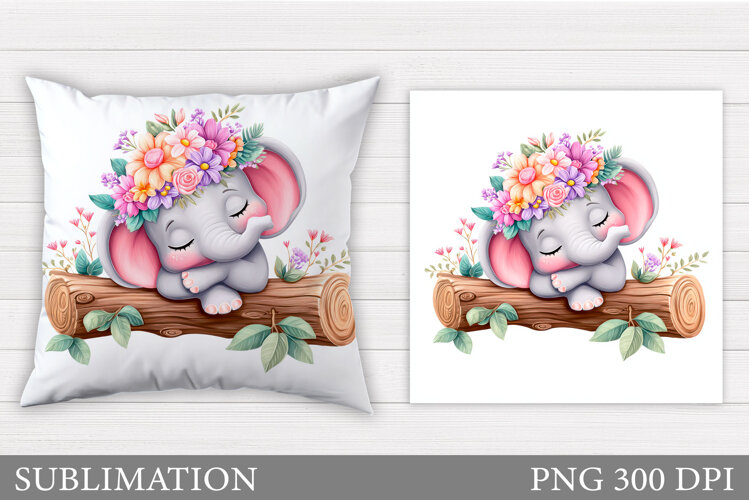 Cute Elephant Pillow Design. Cute Elephant Sublimation example image 1