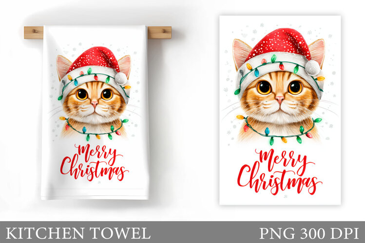 Christmas Cat Kitchen Towel. Christmas Kitchen Towel Design example image 1