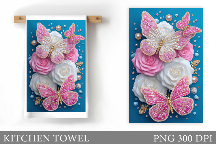 Butterfly Kitchen Towel. Flowers Kitchen Towel Sublimation