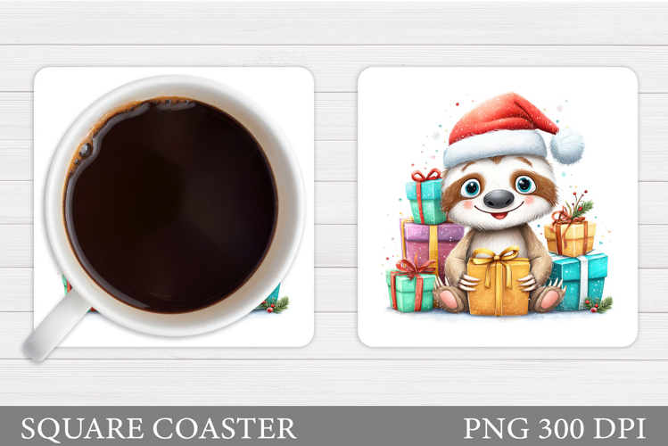Christmas Sloth Coaster. Cute Sloth Coaster Sublimation