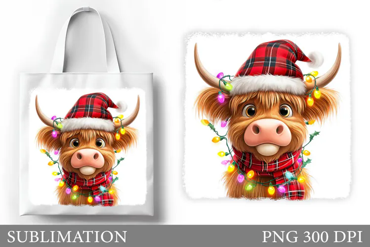 Christmas Cow Tote Bag. Christmas Tote Bag Sublimation