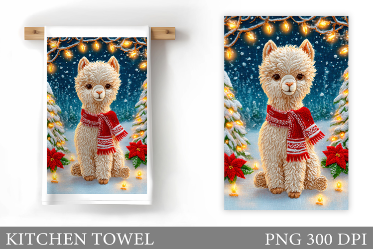 Christmas Lama Kitchen Towel. Christmas Kitchen Towel Design