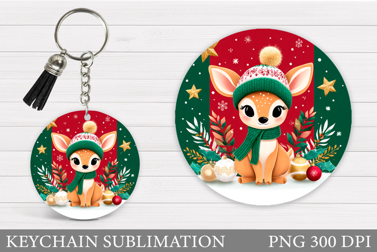 Cute Deer Keychain Design. Christmas Keychain Sublimation