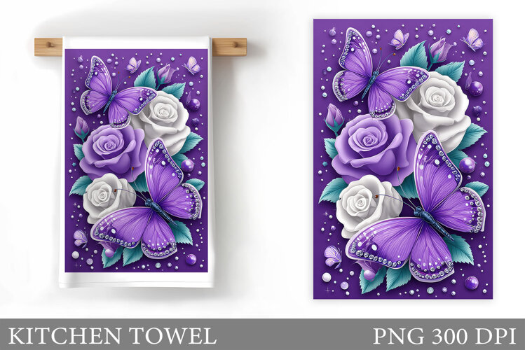 Butterfly Kitchen Towel. Flowers Kitchen Towel Sublimation example image 1