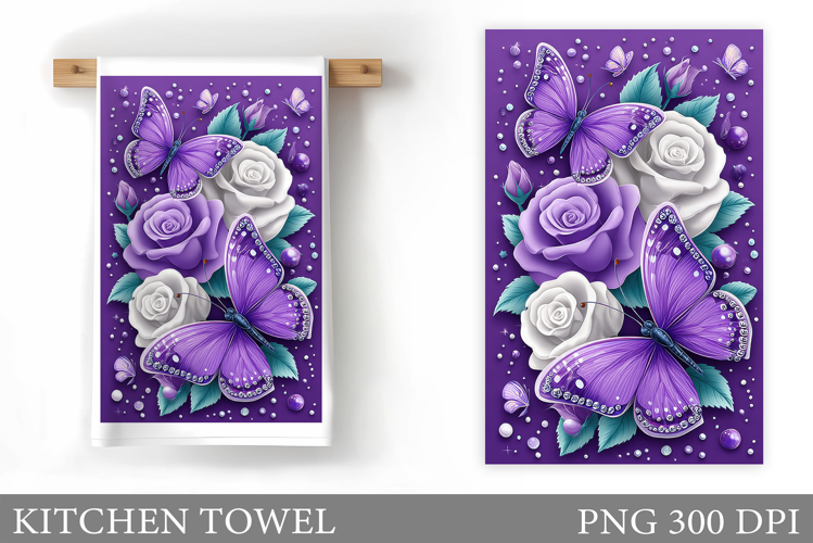 Butterfly Kitchen Towel. Flowers Kitchen Towel Sublimation