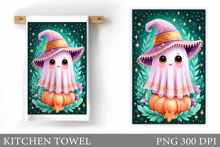 Cute Ghost Kitchen Towel. Halloween Kitchen Towel Design