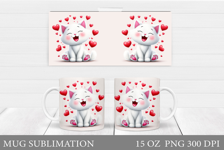 Valentines Cat Mug Design. Valentines Mug Sublimation