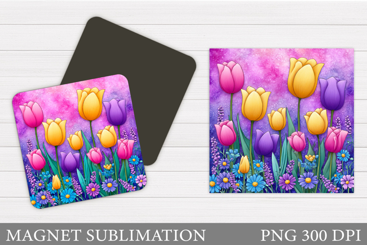 Tulips Magnet Design. Flowers Magnet Sublimation