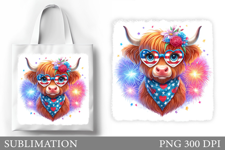 Patriotic Cow Tote Bag Design. Patriotic Cow Sublimation