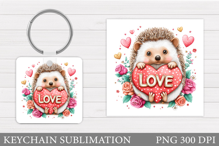 Valentines Hedgehog Keychain. Valentine Keychain Sublimation
