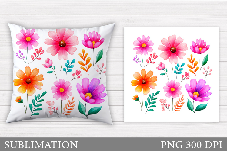 Flowers Pillow Design. Floral Pillow Sublimation