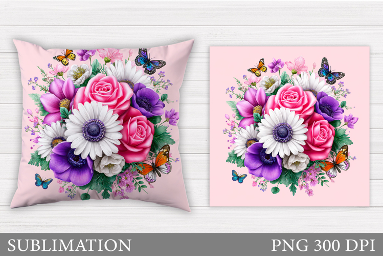Butterflies Sublimation. Flowers Pillow Design